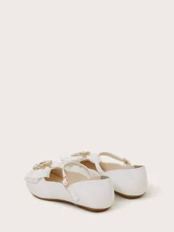 Accessorize White Diamante Bow Strap Ballet Flats
