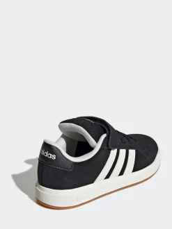 adidas Black Grand Court 00s Suede Elastic Lace Kids Trainers
