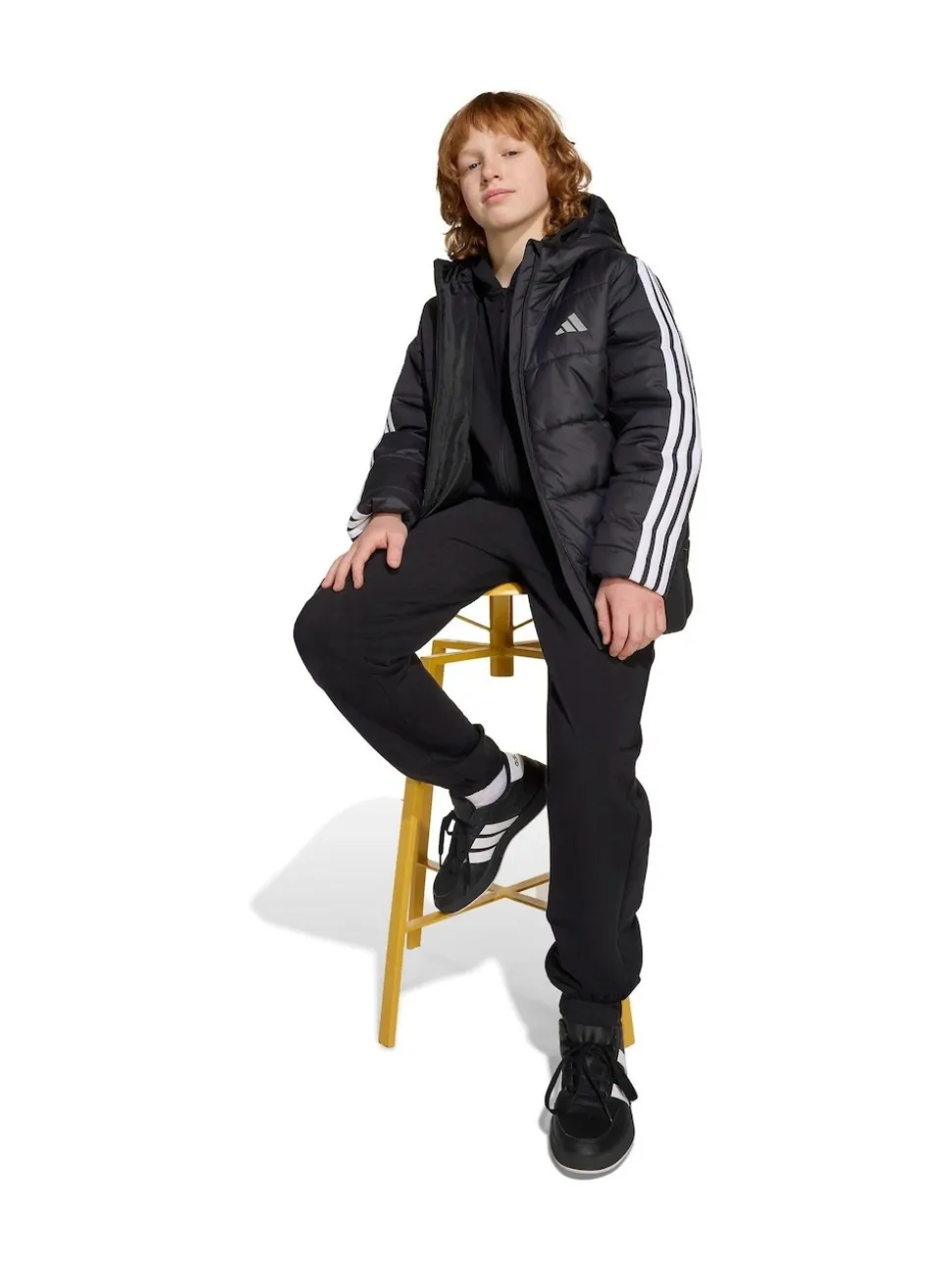 adidas Black Essentials 3-Stripes Padded Kids Jacket