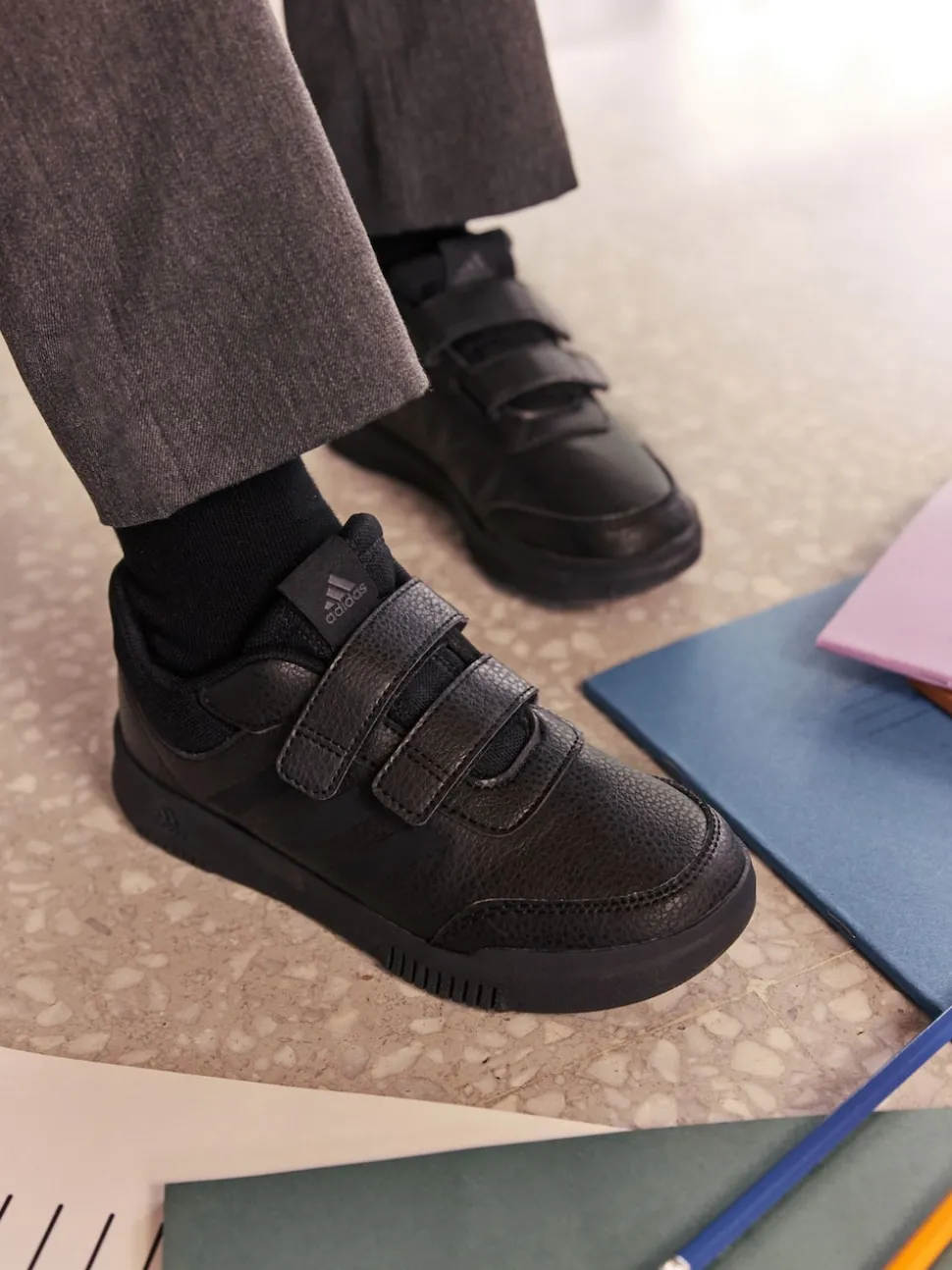 adidas Black Hook and Loop Tensaur Kids Trainers