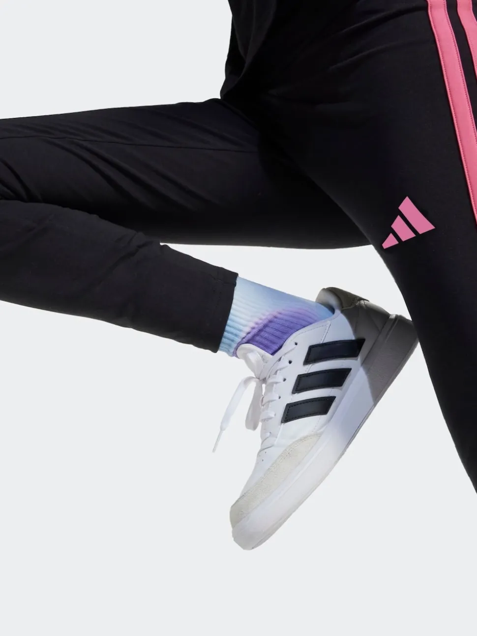 adidas Black/Pink Essentials 3-Stripes Kids Leggings