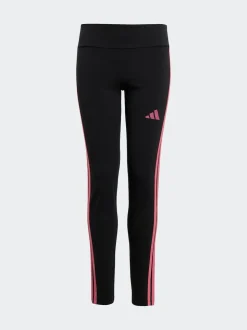 adidas Black/Pink Essentials 3-Stripes Kids Leggings