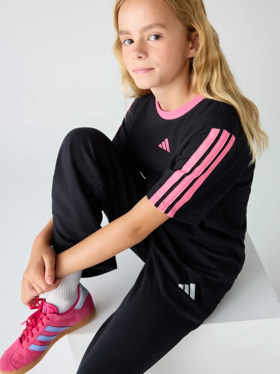 adidas Black/Pink Essentials Kids T-Shirt