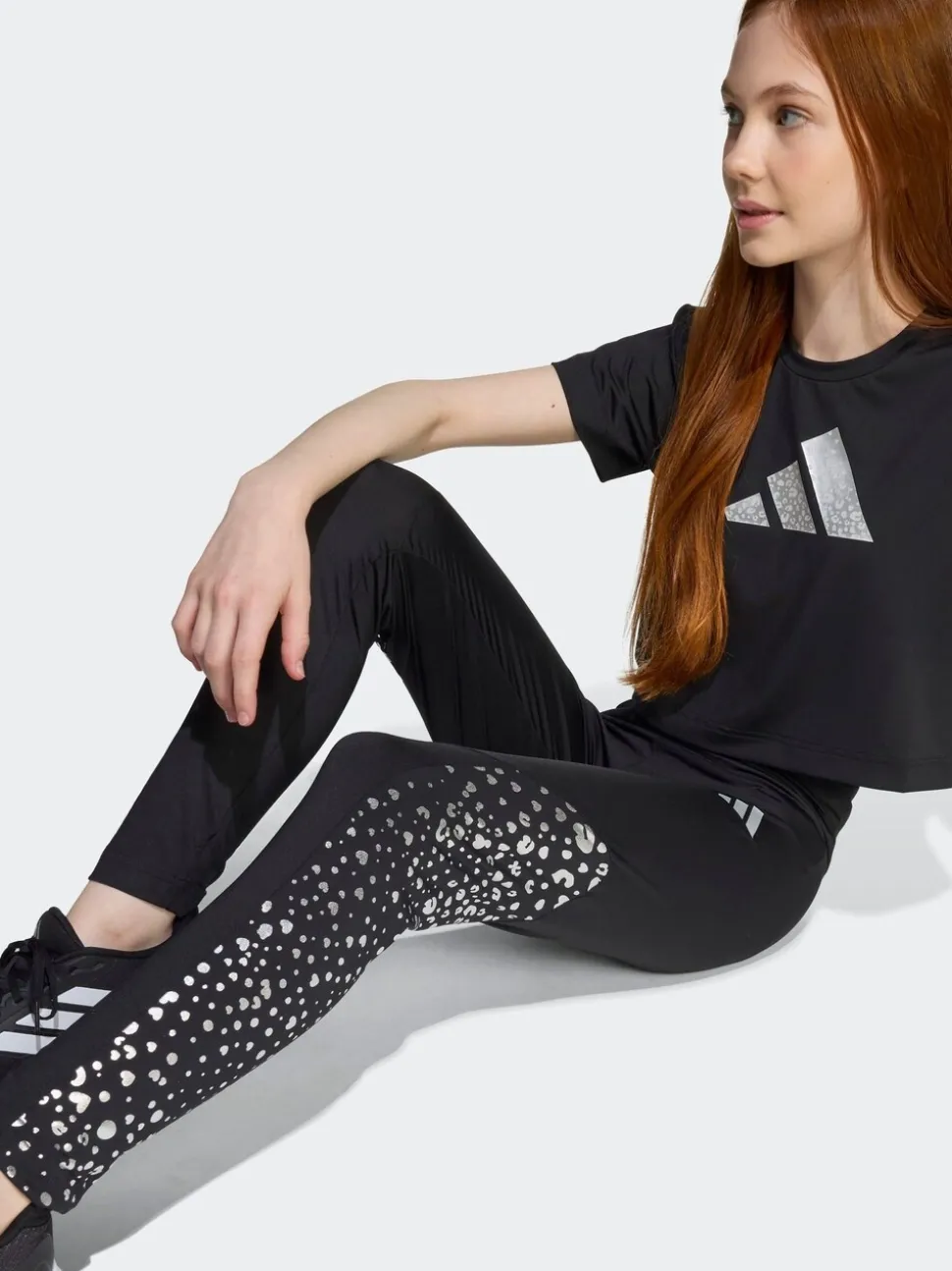 adidas Black Training Essentials Glam Print Kids Leggings