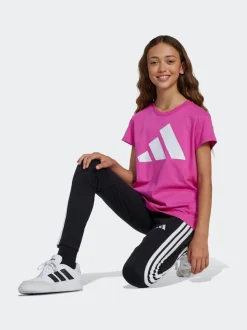adidas Black/White Essentials 3-Stripes Kids Leggings