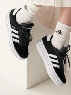 adidas Black/White VL Court Bold Lace Junior Trainers