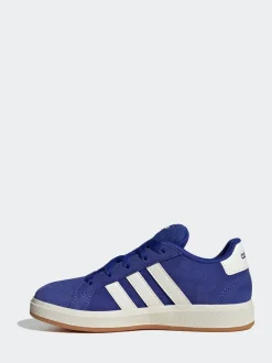 adidas Blue Dark Grand Court 00s Suede Lace Kids Trainers