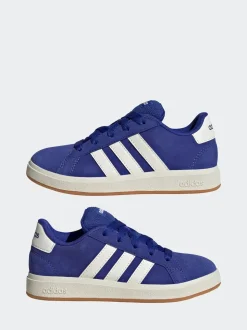adidas Blue Dark Grand Court 00s Suede Lace Kids Trainers