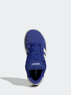 adidas Blue Dark Grand Court 00s Suede Lace Kids Trainers