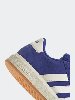 adidas Blue Dark Grand Court 00s Suede Lace Kids Trainers