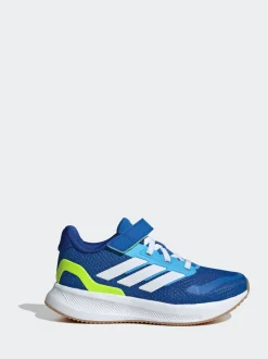 adidas Blue/Lime Runfalcon 5 Elastic Lace Running Kids Trainers
