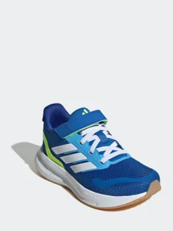 adidas Blue/Lime Runfalcon 5 Elastic Lace Running Kids Trainers