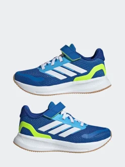 adidas Blue/Lime Runfalcon 5 Elastic Lace Running Kids Trainers