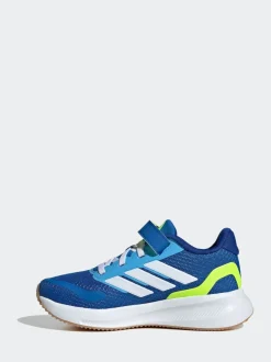adidas Blue/Lime Runfalcon 5 Elastic Lace Running Kids Trainers