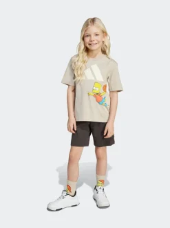 adidas Brown The Simpsons T-Shirt and Shorts Set Little Kids