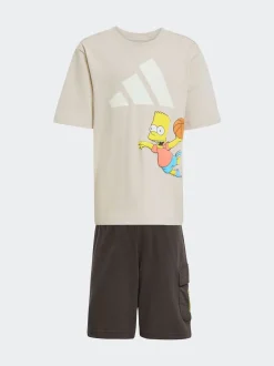 adidas Brown The Simpsons T-Shirt and Shorts Set Little Kids