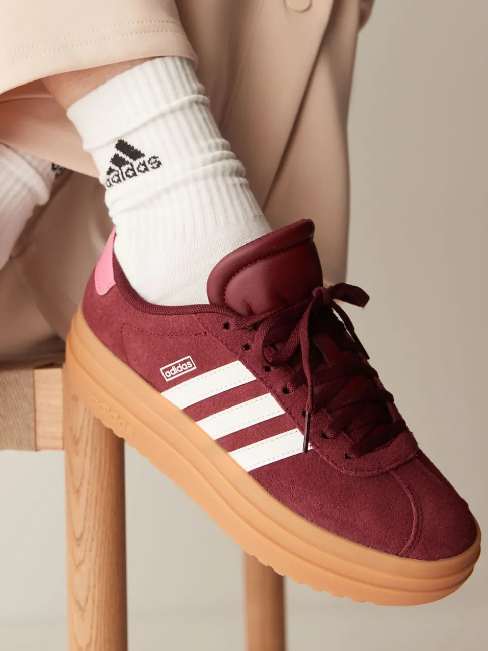 adidas Burgundy Red VL Court Bold Lace Junior Trainers