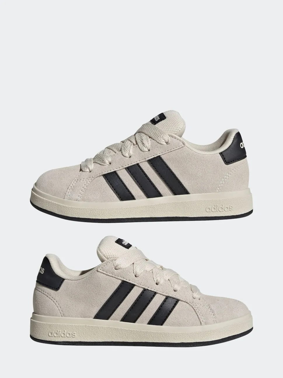 adidas Grey/Black Grand Court 00s Suede Lace Kids Trainers