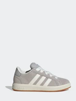 adidas Grey Grand Court 00s Suede Lace Kids Trainers