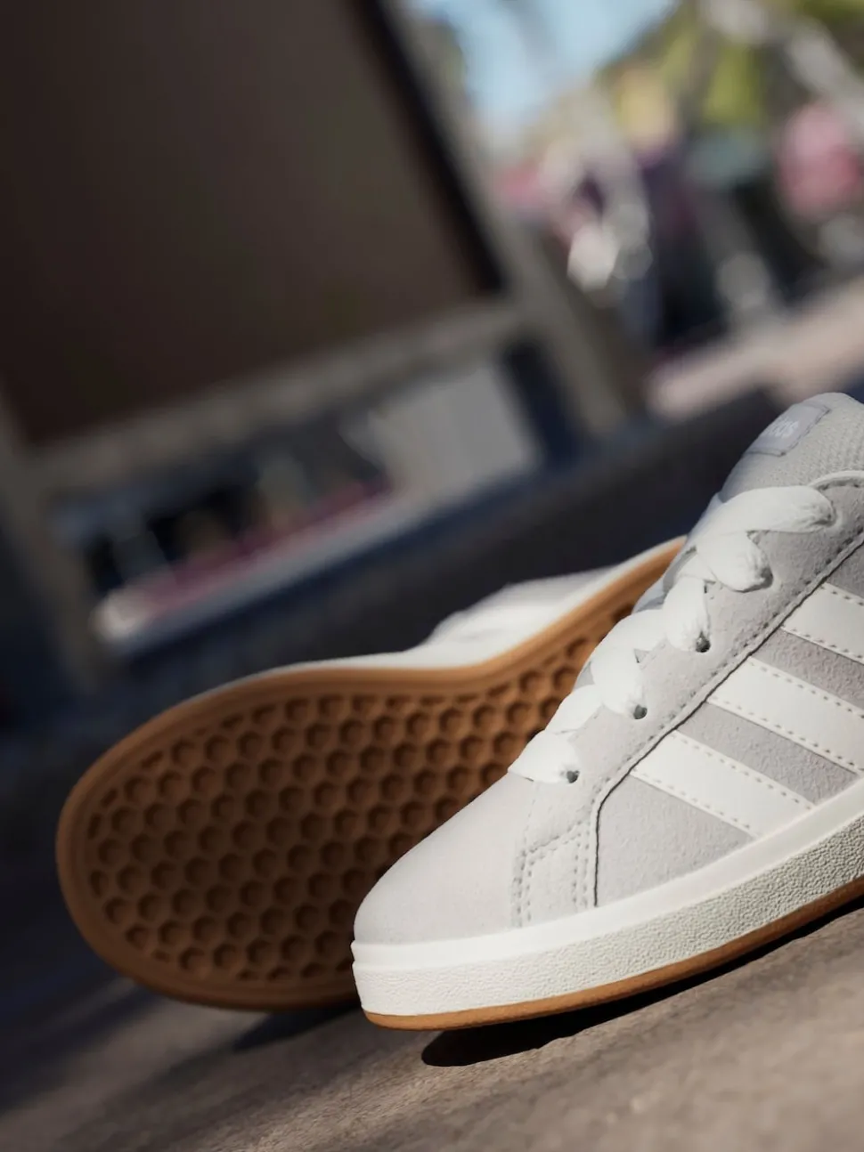 adidas Grey Grand Court 00s Suede Lace Kids Trainers