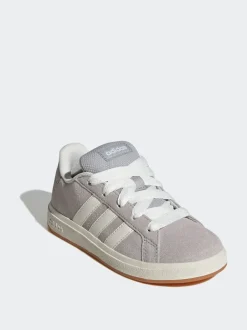adidas Grey Grand Court 00s Suede Lace Kids Trainers