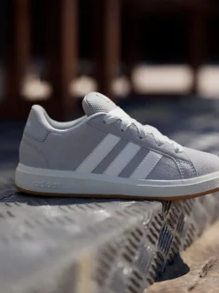 adidas Grey Grand Court 00s Suede Lace Kids Trainers