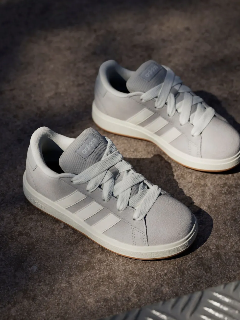 adidas Grey Grand Court 00s Suede Lace Kids Trainers