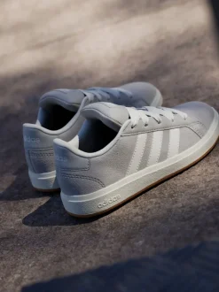 adidas Grey Grand Court 00s Suede Lace Kids Trainers