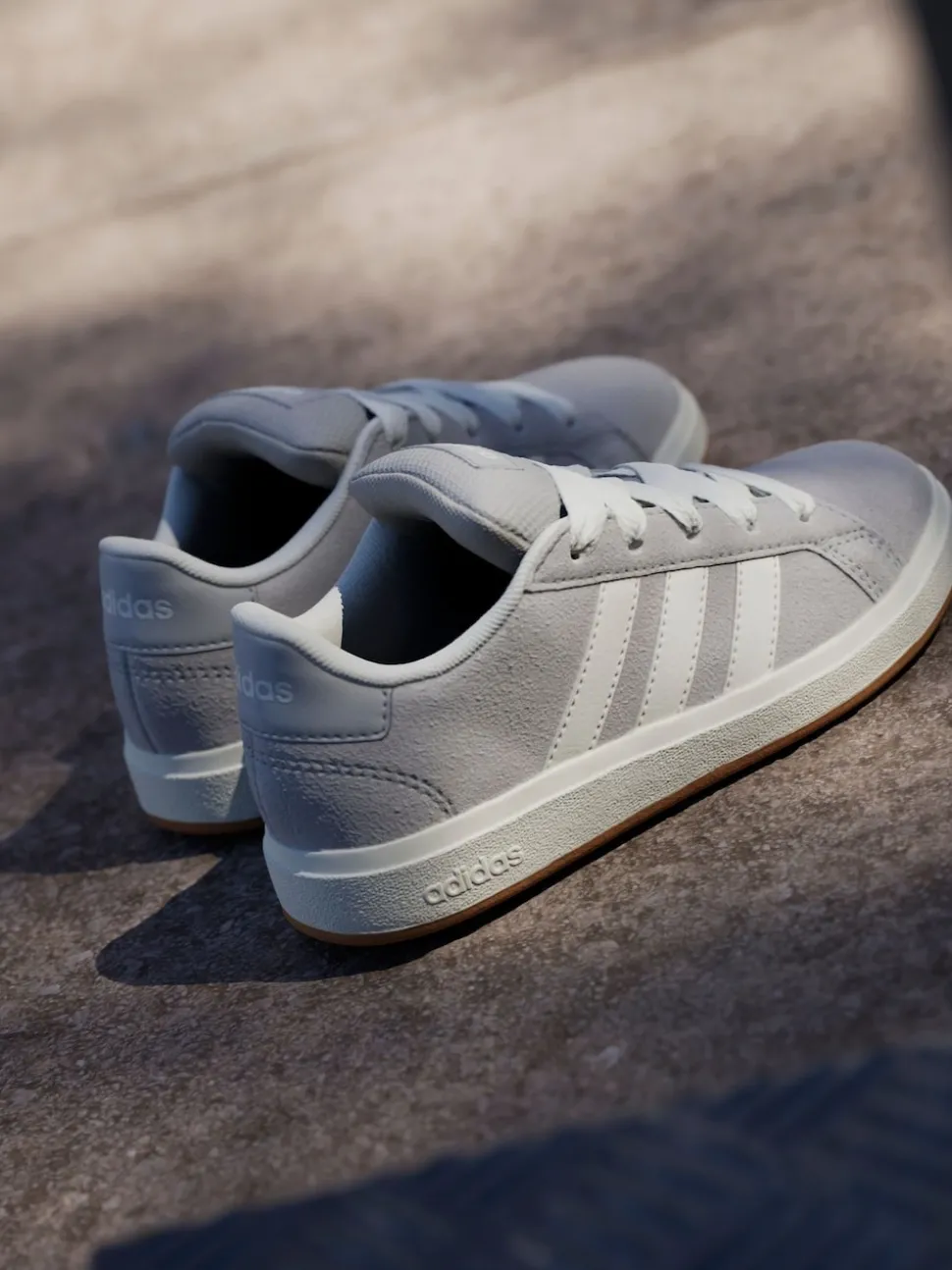 adidas Grey Grand Court 00s Suede Lace Kids Trainers