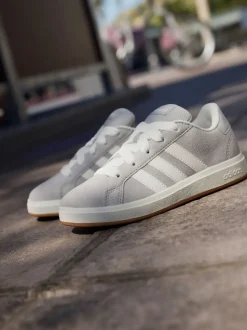 adidas Grey Grand Court 00s Suede Lace Kids Trainers