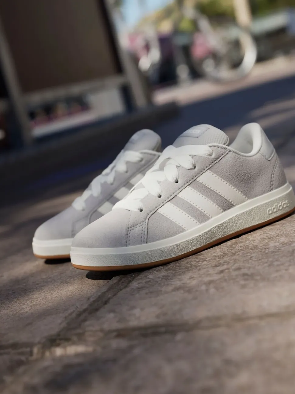 adidas Grey Grand Court 00s Suede Lace Kids Trainers