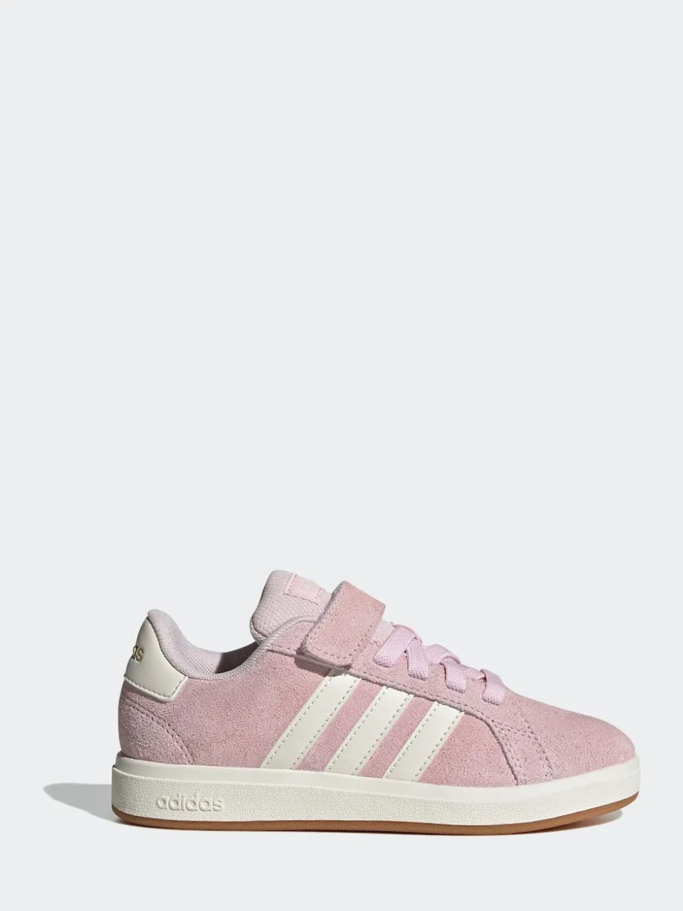 adidas Light Pink Grand Court 00s Suede Elastic Lace Kids Trainers