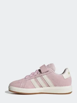 adidas Light Pink Grand Court 00s Suede Elastic Lace Kids Trainers