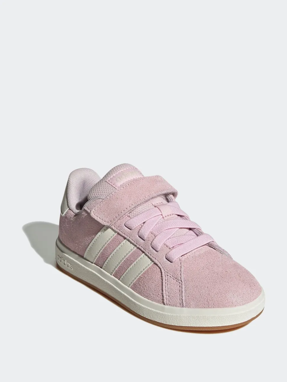 adidas Light Pink Grand Court 00s Suede Elastic Lace Kids Trainers