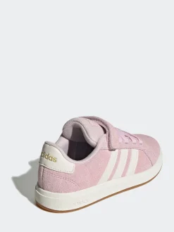 adidas Light Pink Grand Court 00s Suede Elastic Lace Kids Trainers
