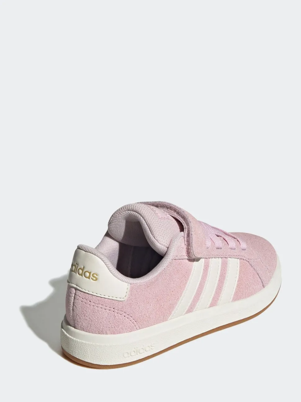 adidas Light Pink Grand Court 00s Suede Elastic Lace Kids Trainers