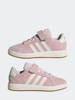 adidas Light Pink Grand Court 00s Suede Elastic Lace Kids Trainers