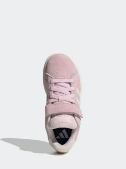 adidas Light Pink Grand Court 00s Suede Elastic Lace Kids Trainers