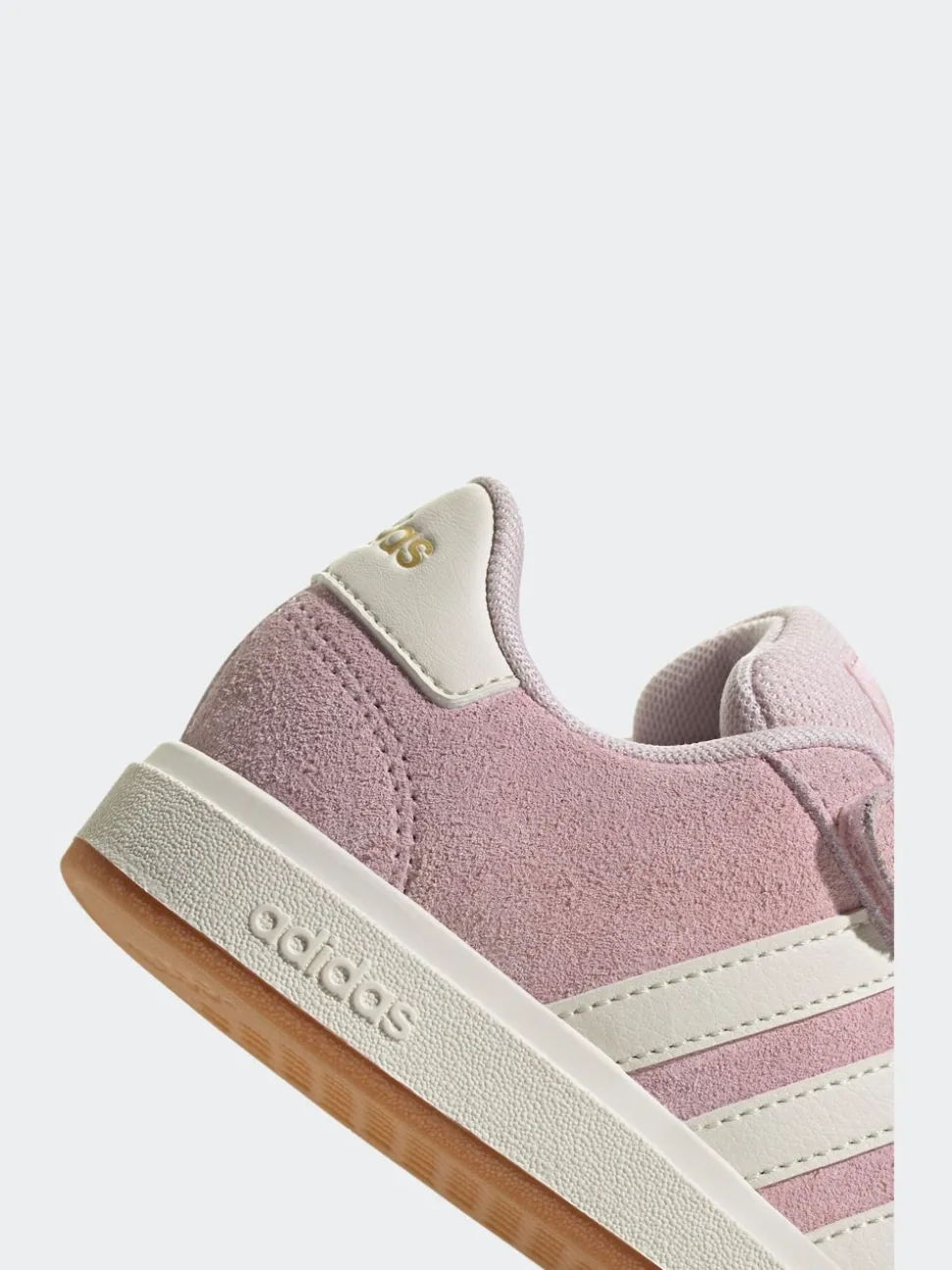 adidas Light Pink Grand Court 00s Suede Elastic Lace Kids Trainers
