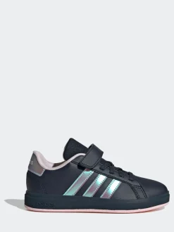 adidas Navy/Metallic Grand Court 2.0 Elastic Lace Kids Trainers