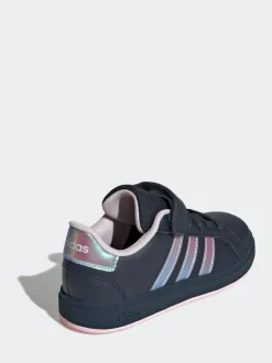 adidas Navy/Metallic Grand Court 2.0 Elastic Lace Kids Trainers