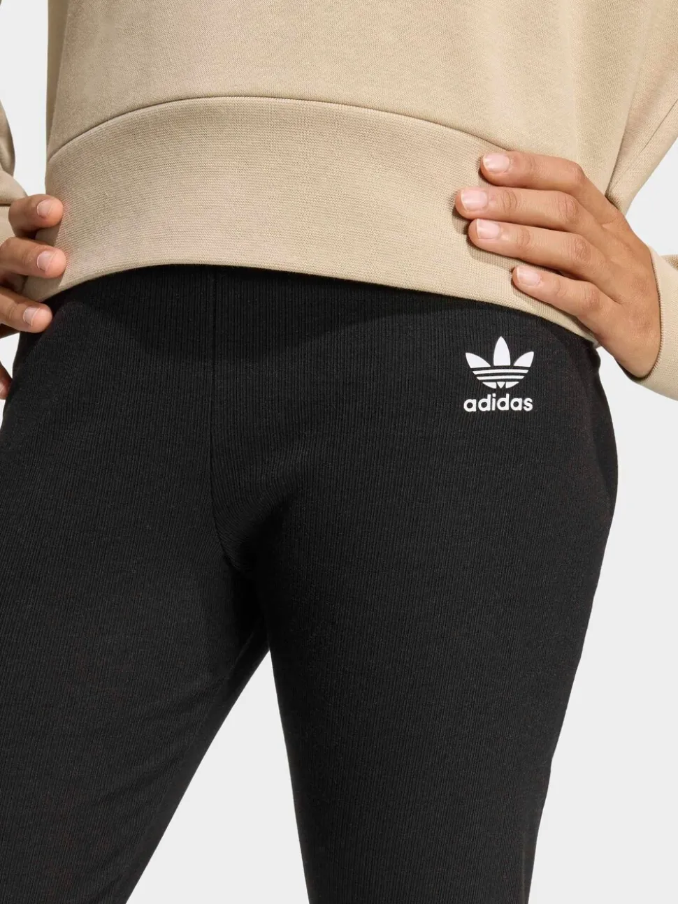 adidas Originals Black Mid Waist Mini Rib Leggings