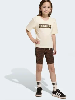 adidas Originals Brown Animal Top and Cycling Shorts Little Kids Set