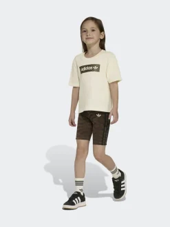 adidas Originals Brown Animal Top and Cycling Shorts Little Kids Set