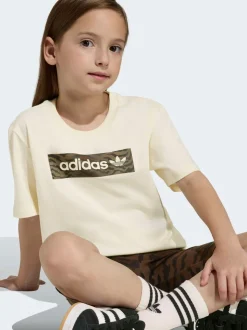 adidas Originals Brown Animal Top and Cycling Shorts Little Kids Set