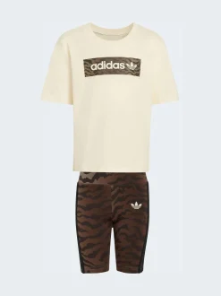adidas Originals Brown Animal Top and Cycling Shorts Little Kids Set