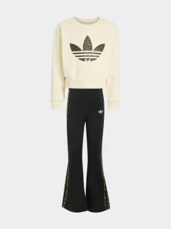 adidas Originals Brown Animal Top and Flared Legging Little Kids Set