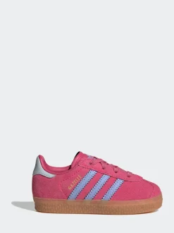 adidas Originals Dark Pink Gazelle Comfort Closure Elastic Laces Infant Trainers