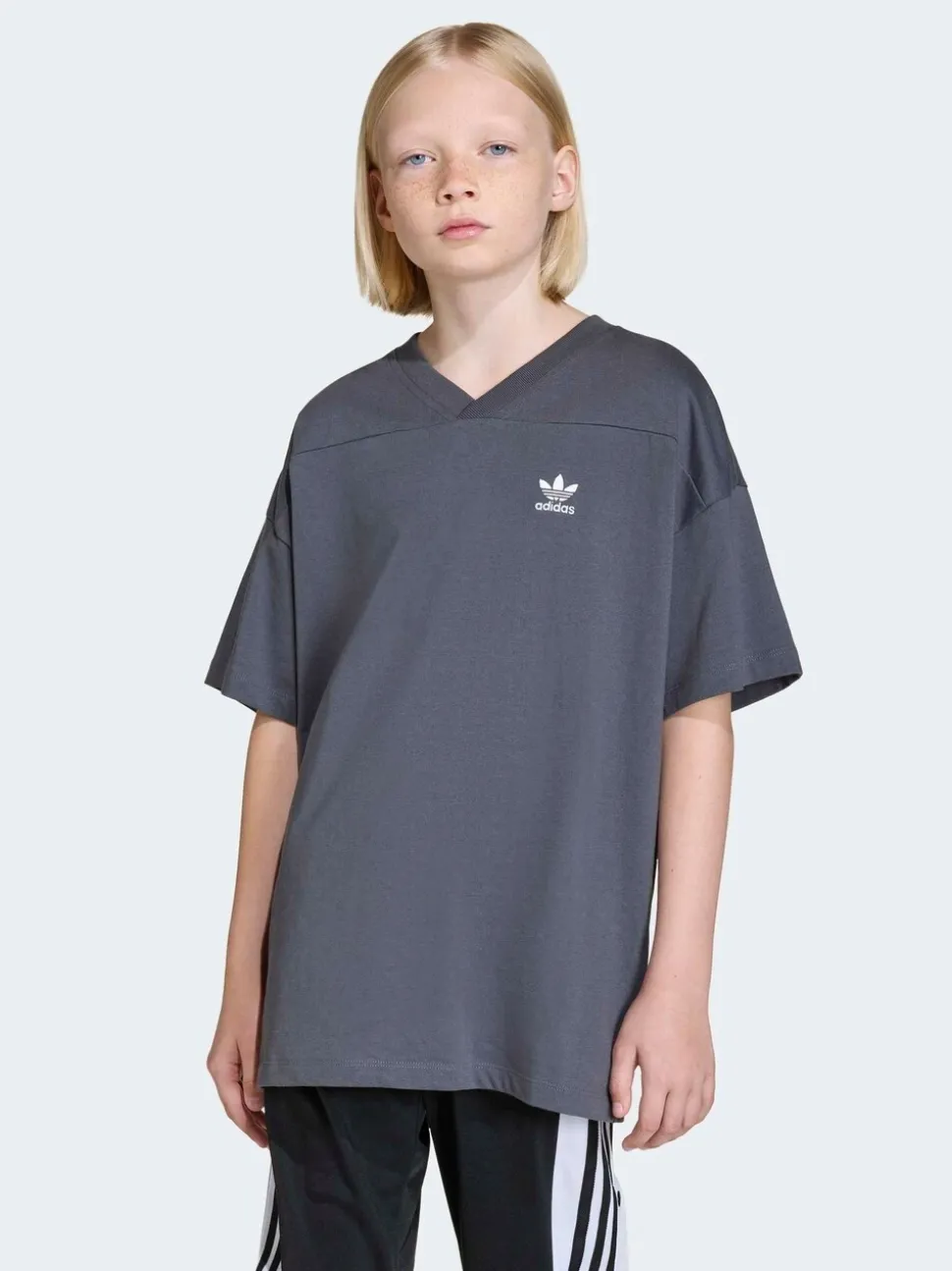 adidas originals Grey Oversized Cutline V-Neck T-Shirt
