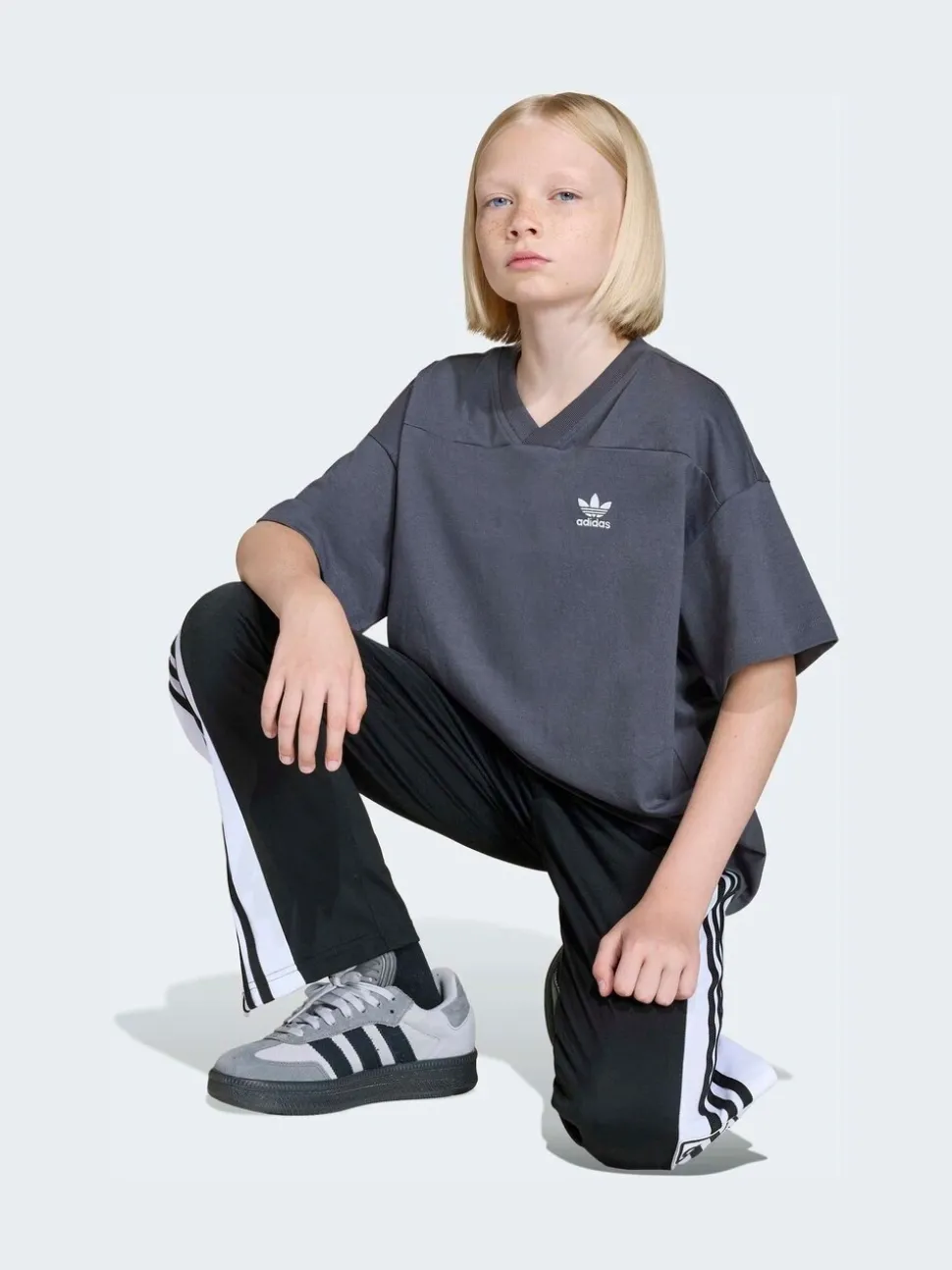 adidas originals Grey Oversized Cutline V-Neck T-Shirt